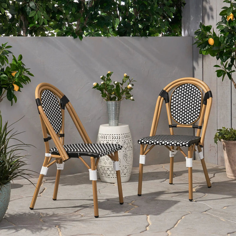 Outdoor PE Rattan and Aluminum French Bistro Chair, Set of 2 by HouseOfZazla