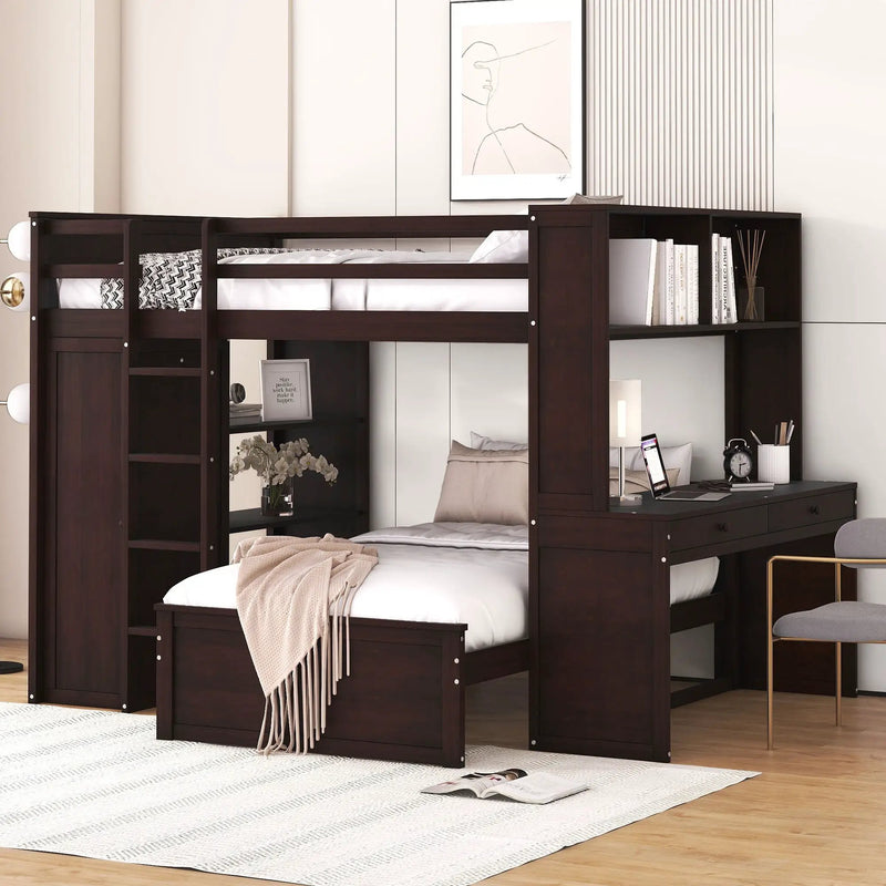 Loft Bed With A Twin Size Standalone Bed, Shelves, Desk, And Wardrobe by HouseOfZazla