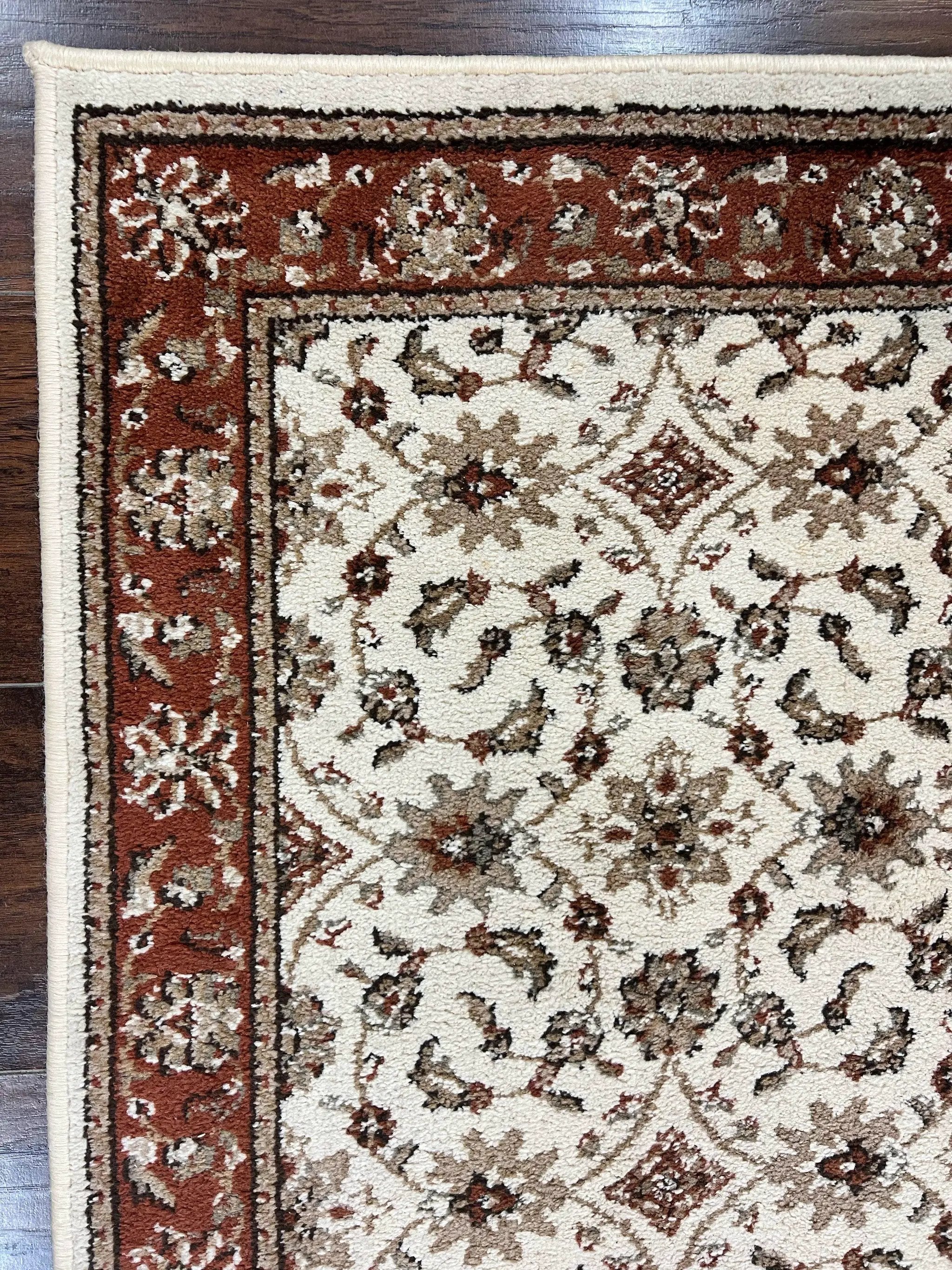 Runner Rug 2 x 7.6, Skinny Runner, Oriental Rug for Hallway, Ivory & Rust Red, Floral Allover by Jewel Rugs