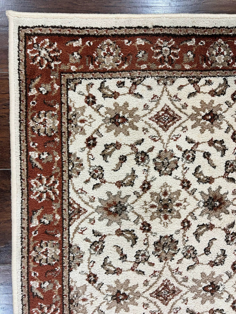 Runner Rug 2 x 7.6, Skinny Runner, Oriental Rug for Hallway, Ivory & Rust Red, Floral Allover by Jewel Rugs