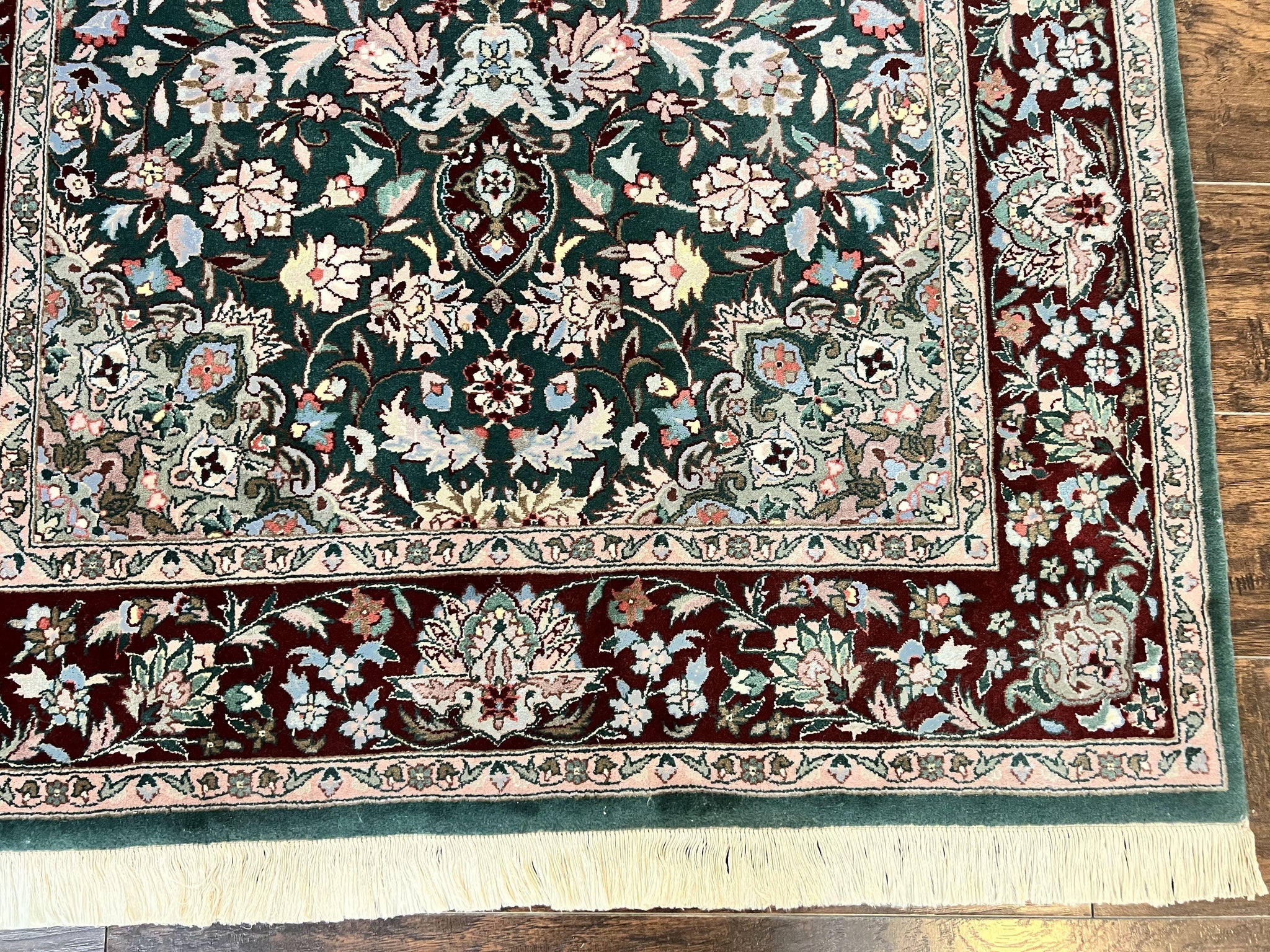 Pak Persian Rug 4x6, Wool Hand Knotted Vintage Carpet, Dark Green, Floral Medallion, Fine Oriental Rug by Jewel Rugs