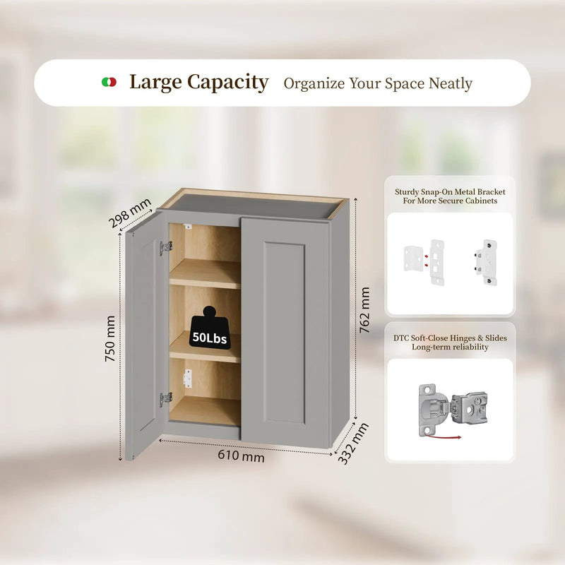 Gray Shaker Solid Wood Wall Cabinet with Soft-Close Doors by HouseOfZazla