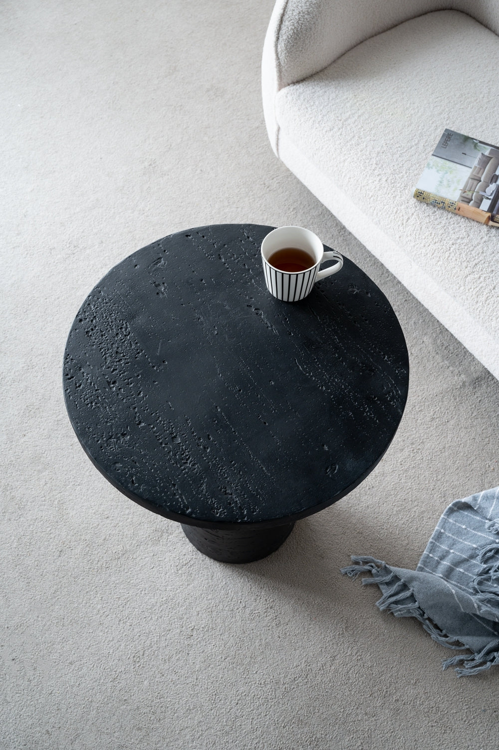 Black Round Side Table with Pedestal Base by BLAKHOM