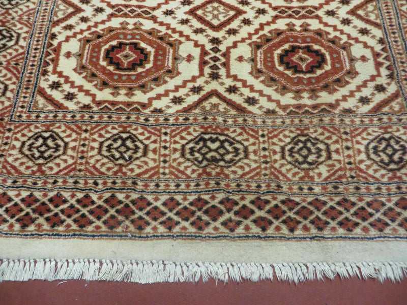 4' X 7' Vintage Handmade Pakistani Turkoman Bokhara Balouch Woven Wool Rug Ivory by Jewel Rugs