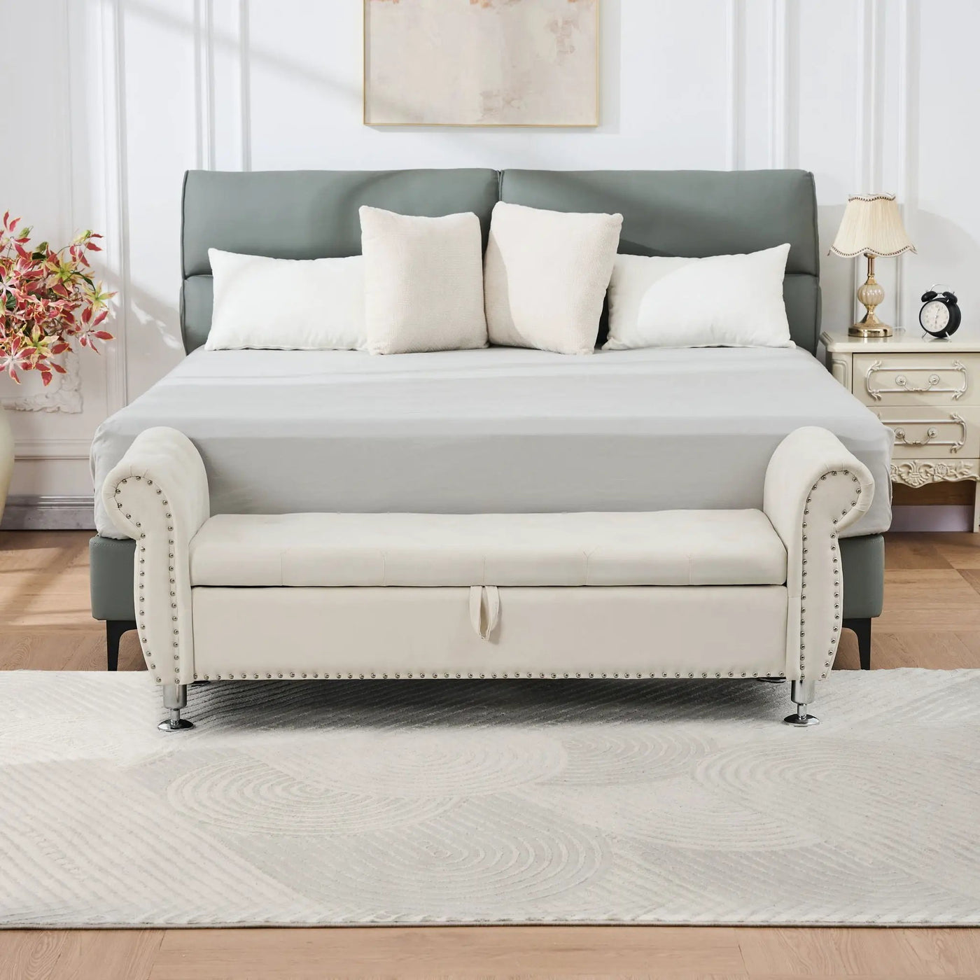 Storage Bench With Crystal Buttons And 1 Pillow For Bedroom by HouseOfZazla