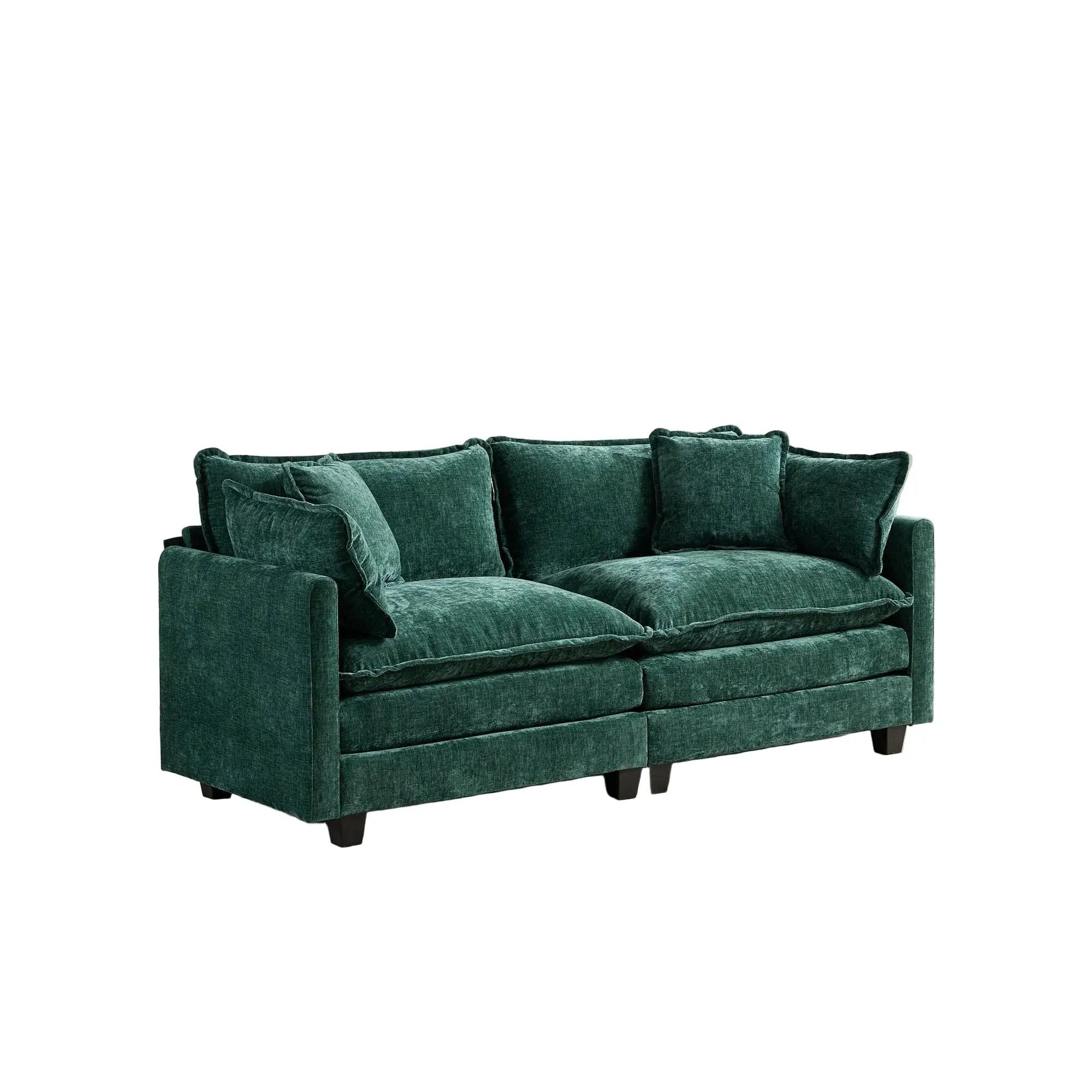 Cloud LoveSeat Sofa (Ottoman is not included) Chenille Fabric in Green by BLAKHOM