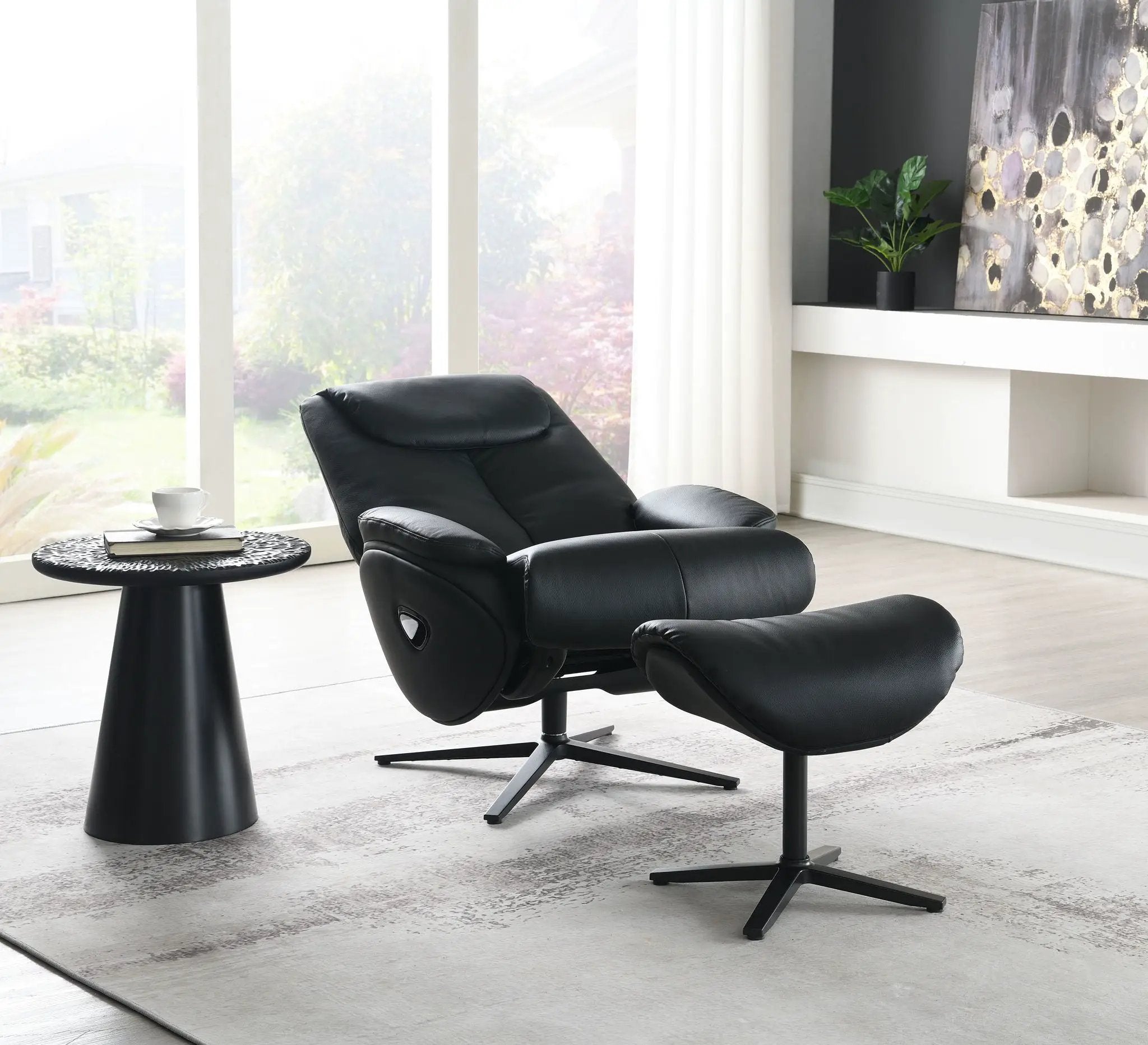 Labotina - Top Grain Leather Accent Chair With Swivel & Ottoman - Black by Unique Piece Furniture