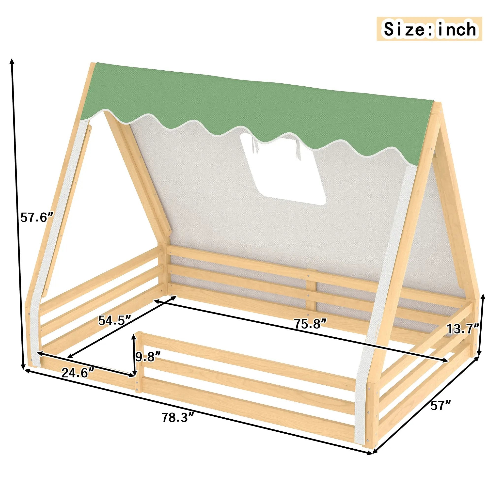 Full Size House Floor Bed with Tent and Light by HouseOfZazla