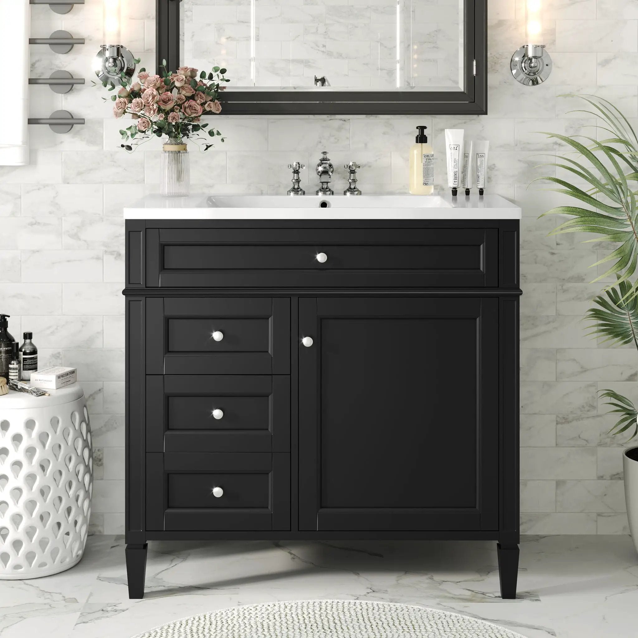 Single Bathroom Basin Sink, Vanity Top Only With 3 Faucet Holes