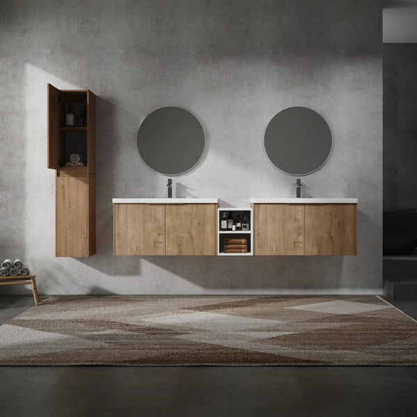 84" Wall-Mounted Bathroom Vanity With Sink and Side Cabinet