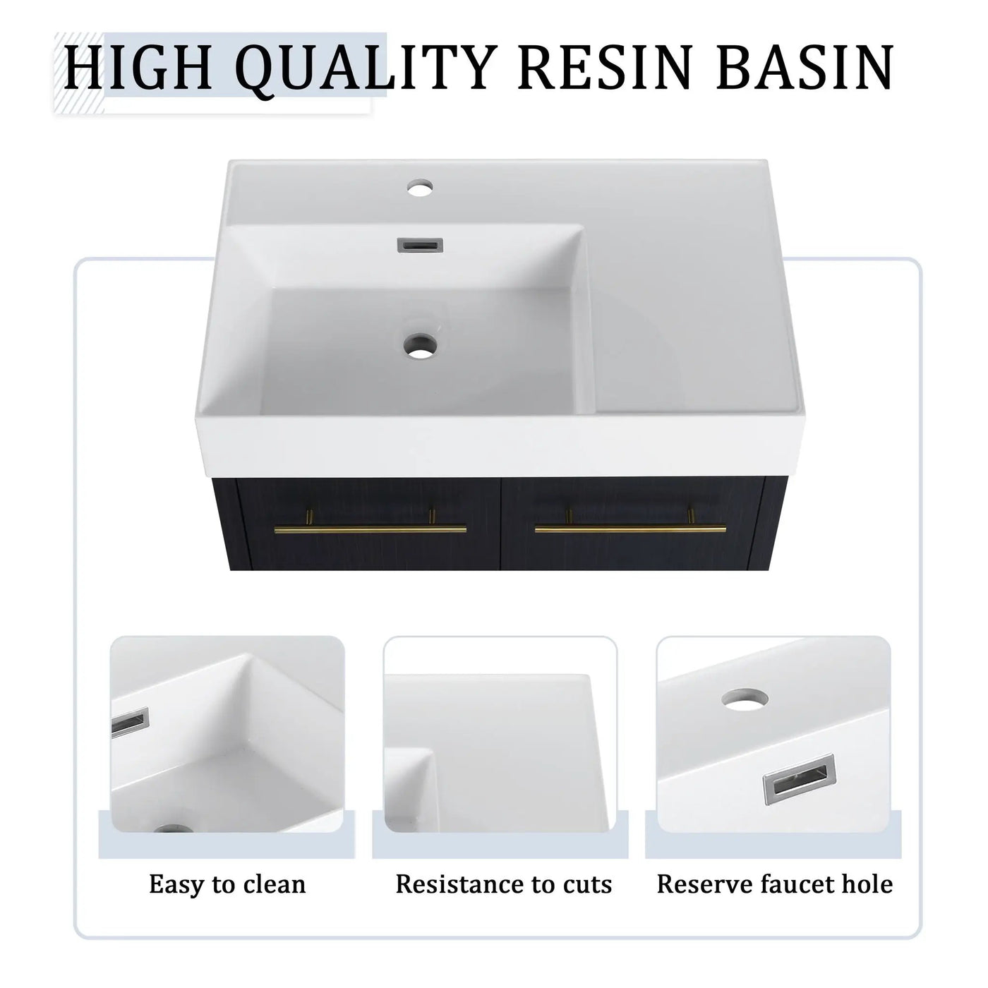 Modern Wall Mounted Bathroom Vanity With Resin Sink And Storage Rack by Unique Piece Furniture