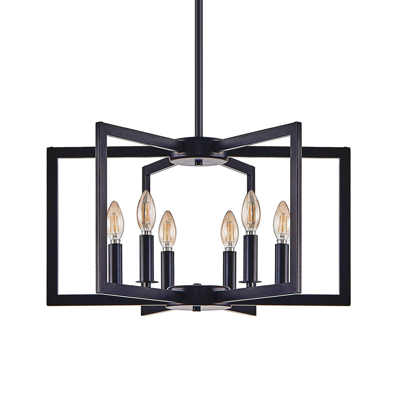 22' Modern Black Geometric 6-Light Chandelier – Industrial Metal Pendant Light Fixture for Living Room, Dining Room, or Kitchen (Bulb Not Included) by HouseOfZazla