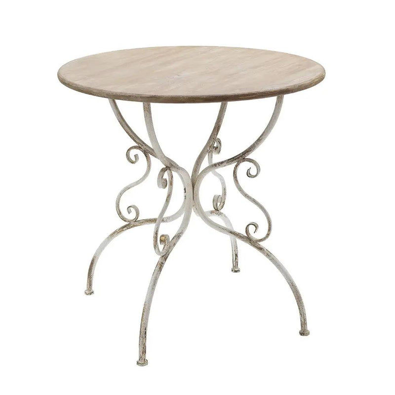 Round Wooden Table With Metal Scrollwork Legs - White Washed by Unique Piece Furniture