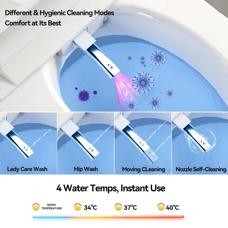 Smart Heated Bidet Toilet With Auto Open / Close Seat, Warm Water Wash, Dryer, And LED Display - White by HouseOfZazla