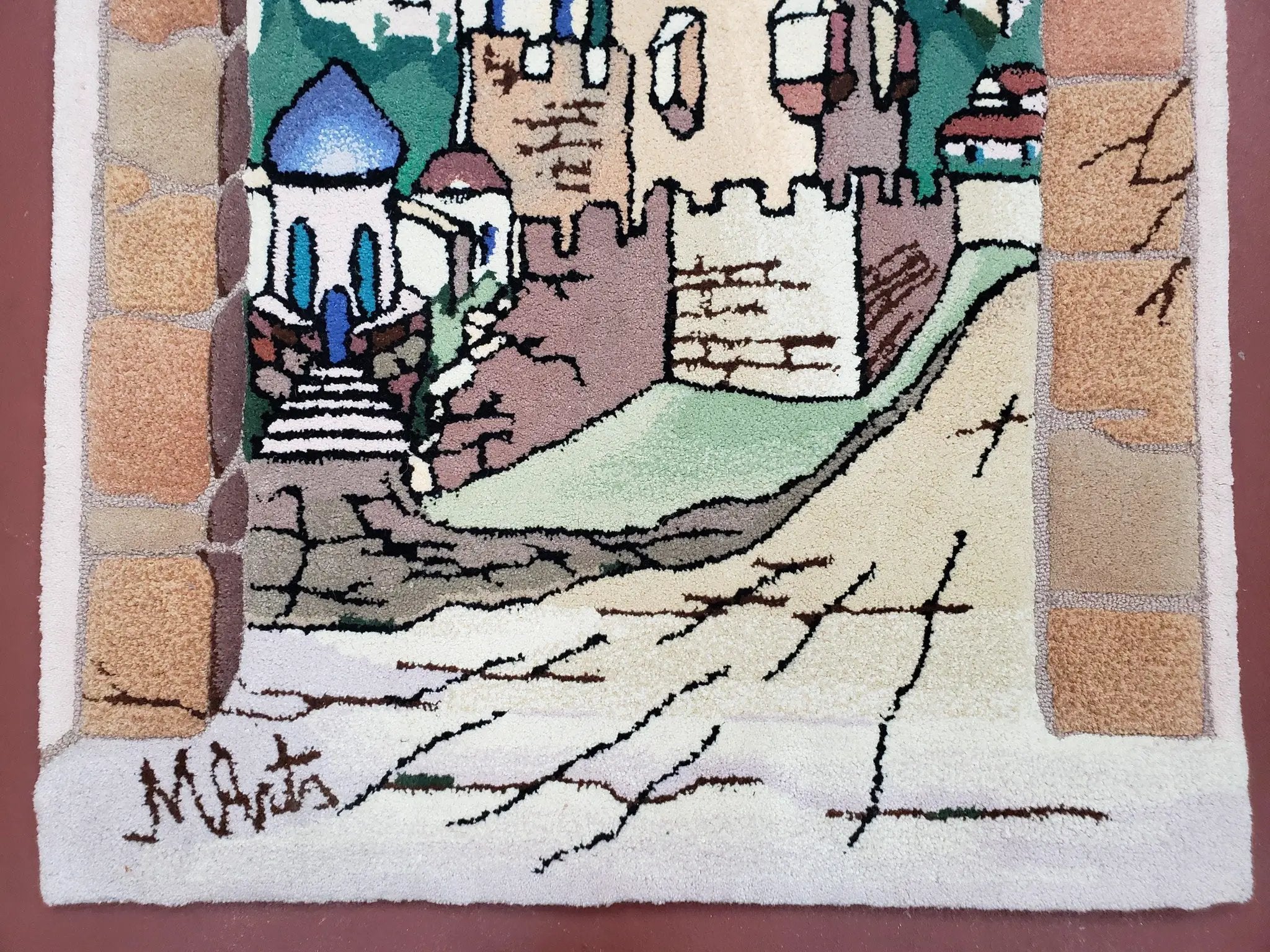 Small Judaica Rug, Rug with Jerusalem Pictorial, Chanuka Gift, Hand-Tufted, Jerusalem Gate, Vintage Judaica, Western Wall Rug, 3x4 Rug by Jewel Rugs