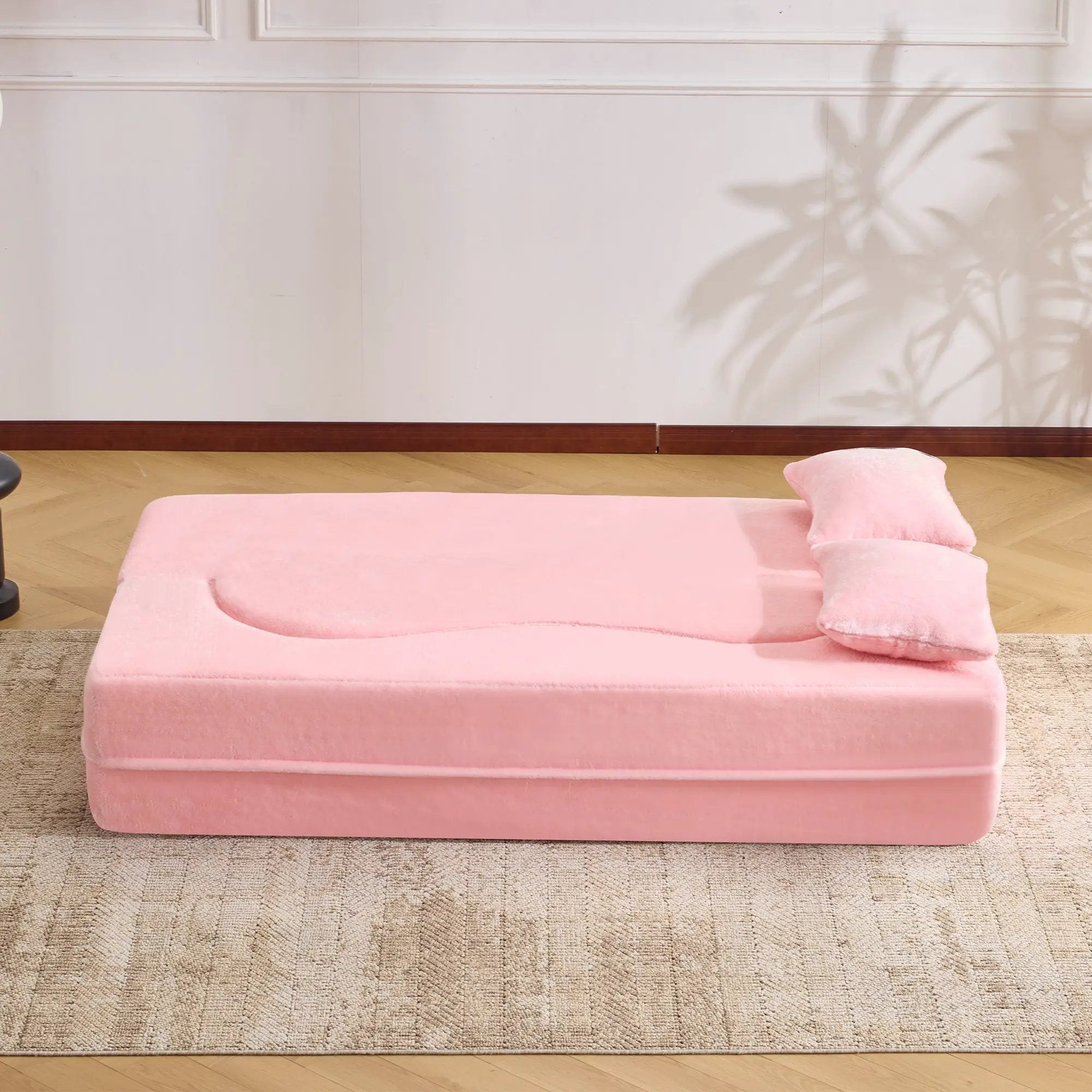 71-Inch Folding Sofa Bed in Pink Chenille with High-Density Foam by HouseOfZazla