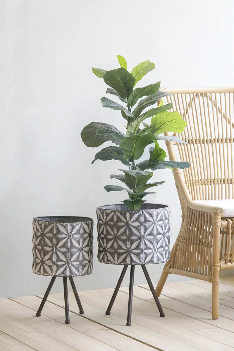 Metal Planter Stand, Round Galvanized Farmhouse Planter (Set of 2) - Gray by Unique Piece Furniture