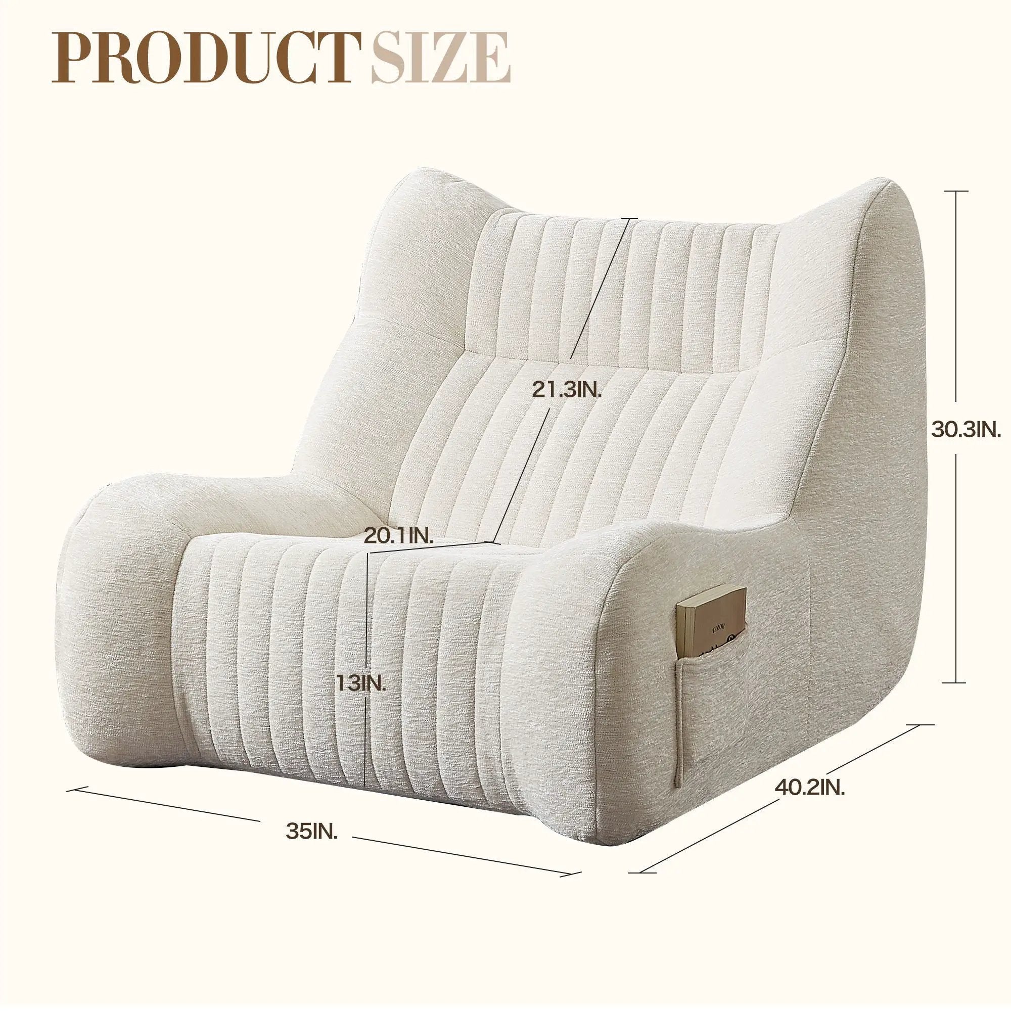 Bean Bag Chair For Adults, Lazy Floor Sofa Couch Memory Foam Bean Bag Sofas Chenille Fabric Reading Chair Comfortable Corner Lounge Sofa For Living Room - White by Unique Piece Furniture