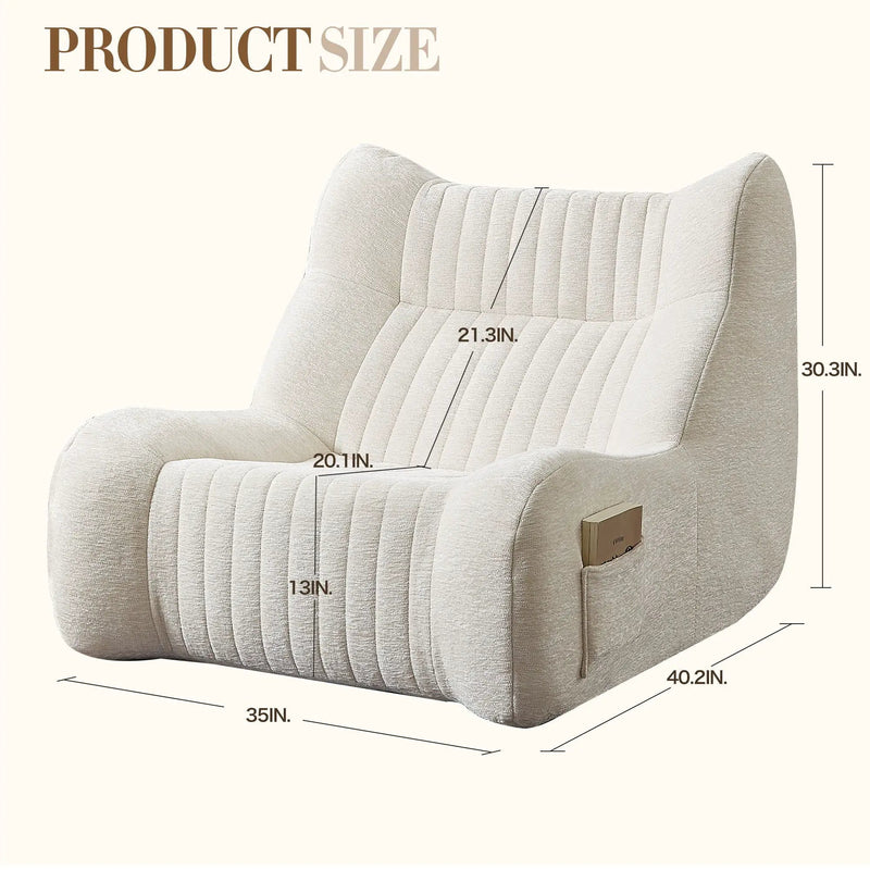 Bean Bag Chair For Adults, Lazy Floor Sofa Couch Memory Foam Bean Bag Sofas Chenille Fabric Reading Chair Comfortable Corner Lounge Sofa For Living Room - White by HouseOfZazla