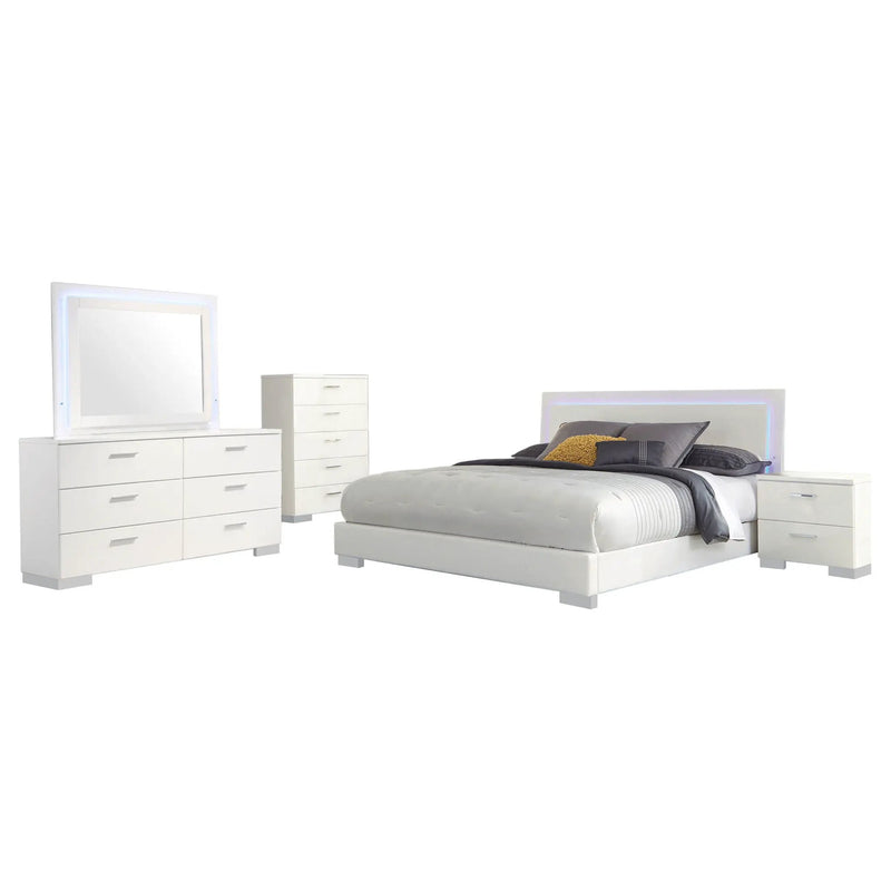 Felicity 5-piece Eastern King Bedroom Set White High Gloss by Unique Piece Furniture