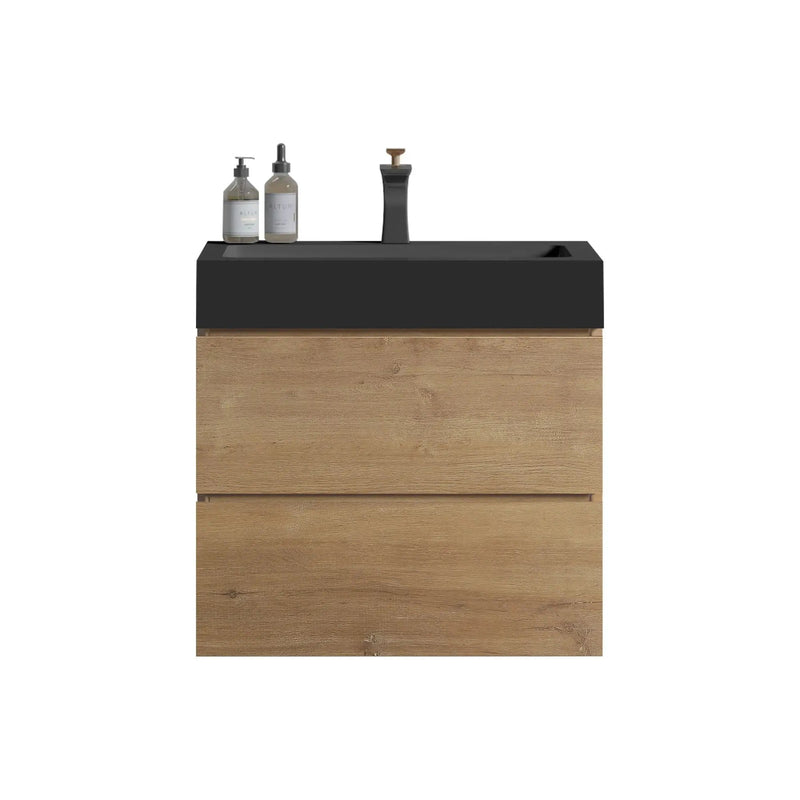 Alice - Natural Oak Bathroom Vanity With Sink, Large Storage Wall Mounted Floating Bathroom Vanity For Modern Bathroom, One-Piece Sink Basin Without Drain by Unique Piece Furniture