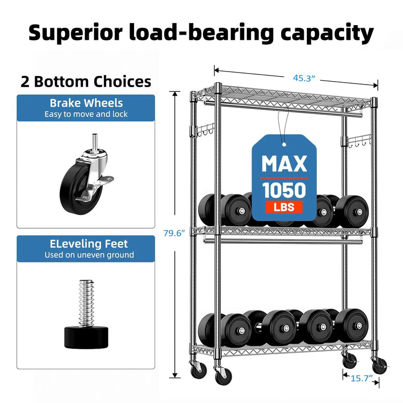 Heavy Duty Rolling Garment Rack with 3 Tiers by HouseOfZazla