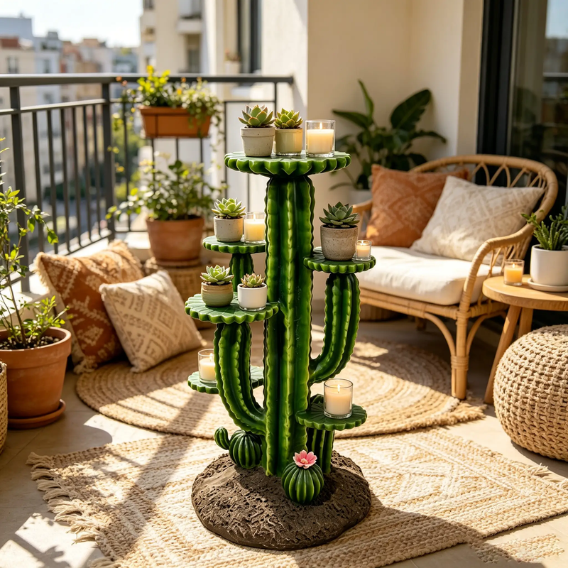 32'' Resin Saguaro Cactus Plant Stand with 3 Display Shelves by HouseOfZazla