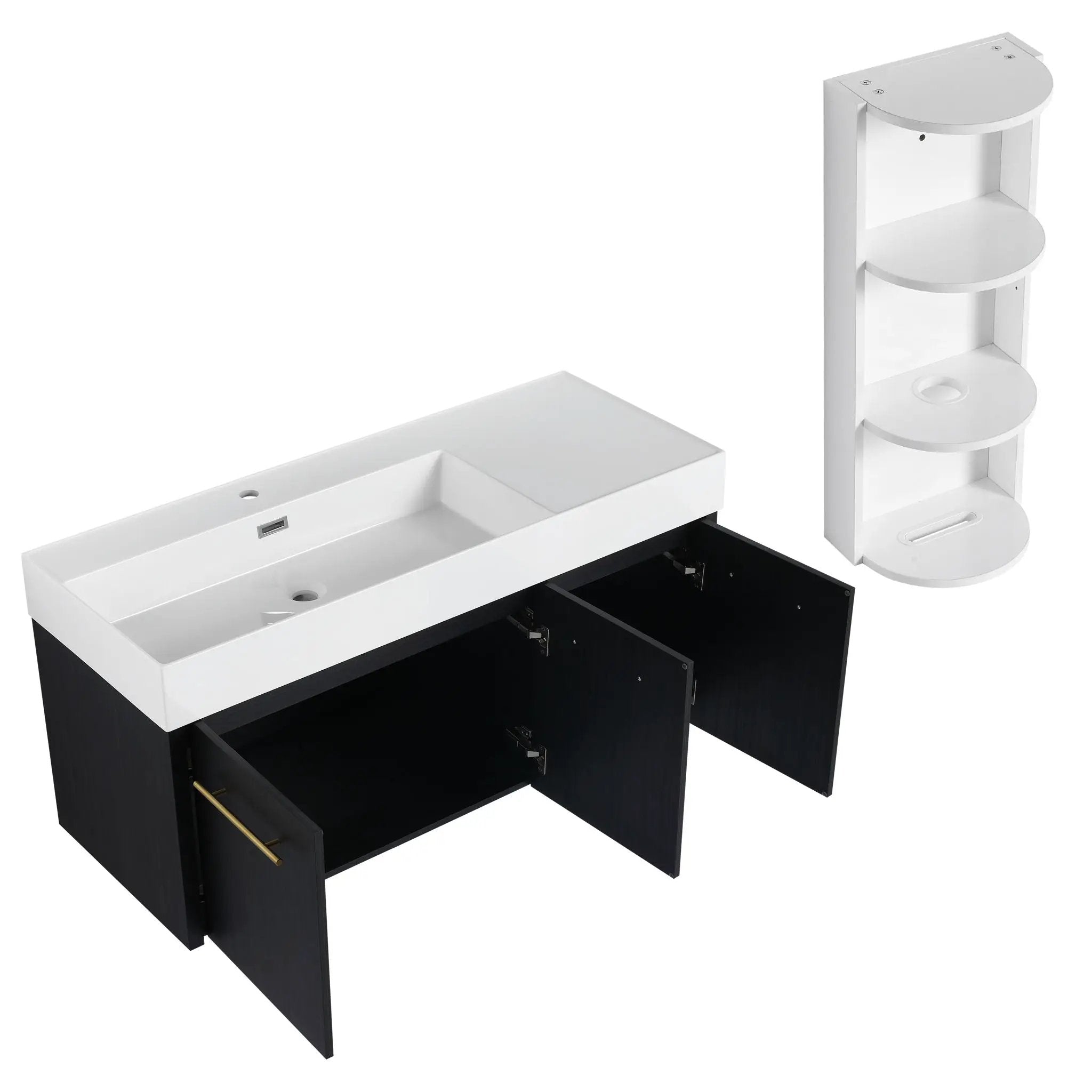 Modern Chestnut Wall Mounted Bathroom Vanity With Left Resin Sink And Storage Rack - Black Chestnut by HouseOfZazla
