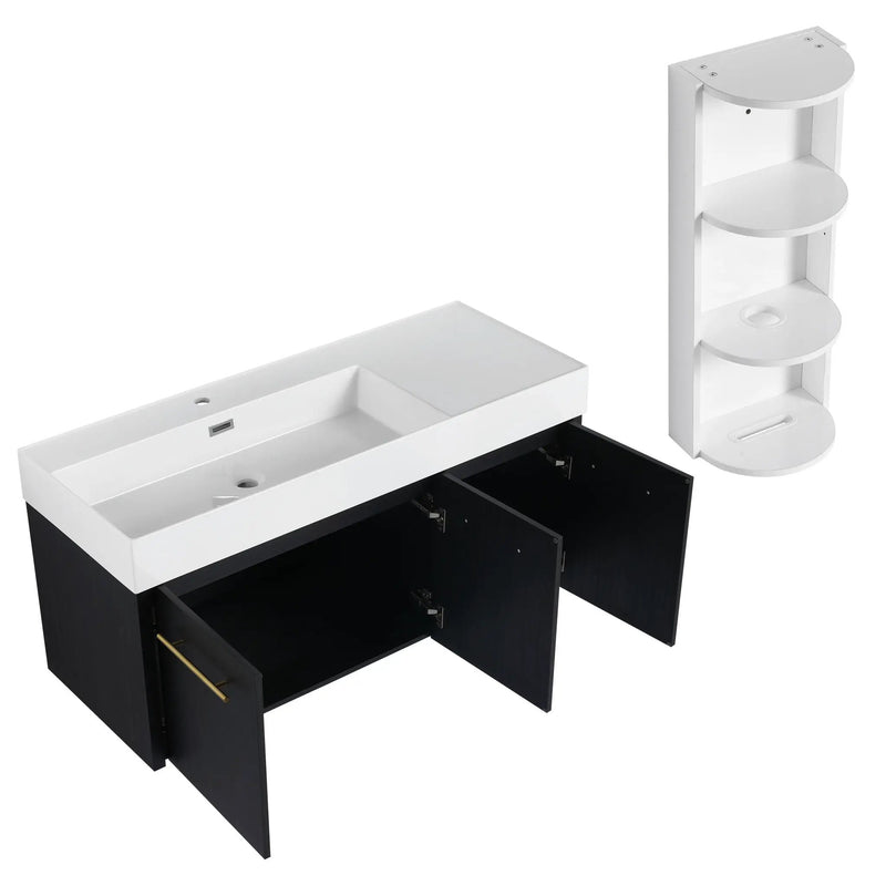 Modern Chestnut Wall Mounted Bathroom Vanity With Left Resin Sink And Storage Rack - Black Chestnut by HouseOfZazla