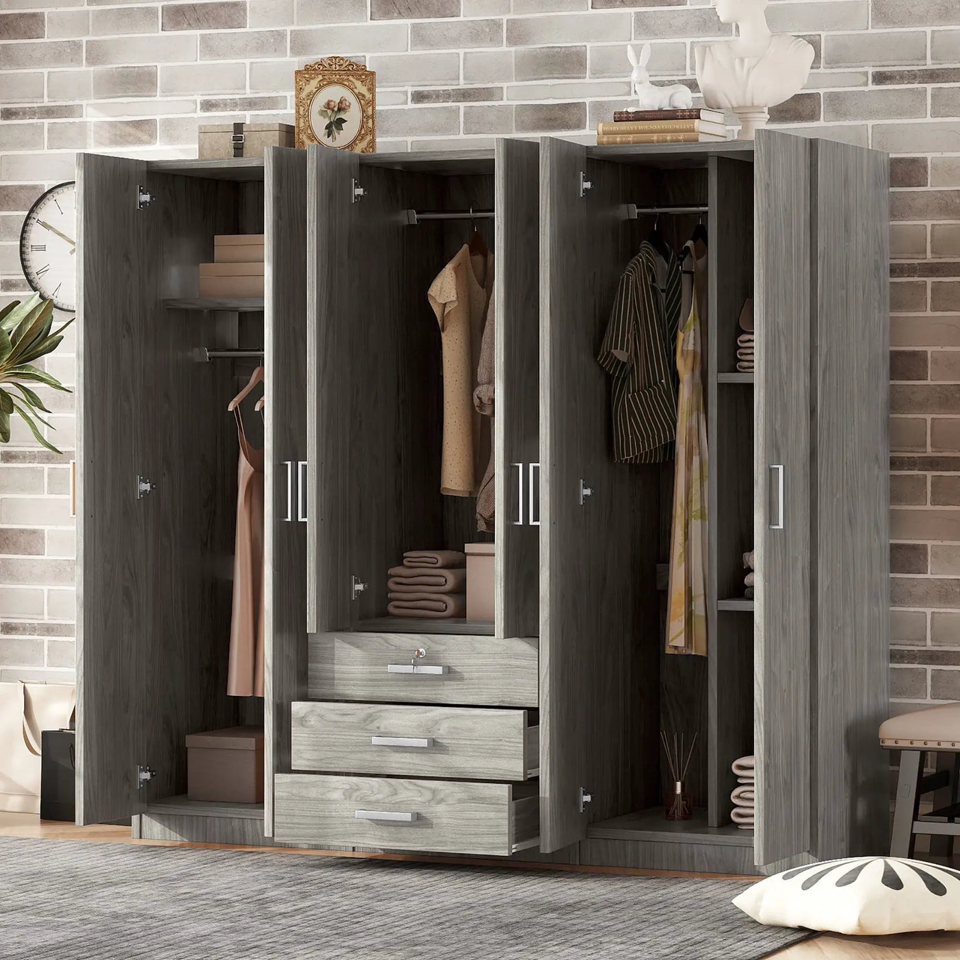 6 Doors Wardrobe Storage For Bedroom, With Big Drawers by Unique Piece Furniture