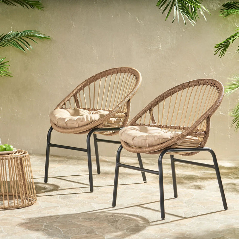 Outdoor Accent Chair With Curved Back And Basket Frame (Set of 2) - Light Brown / Beige by HouseOfZazla