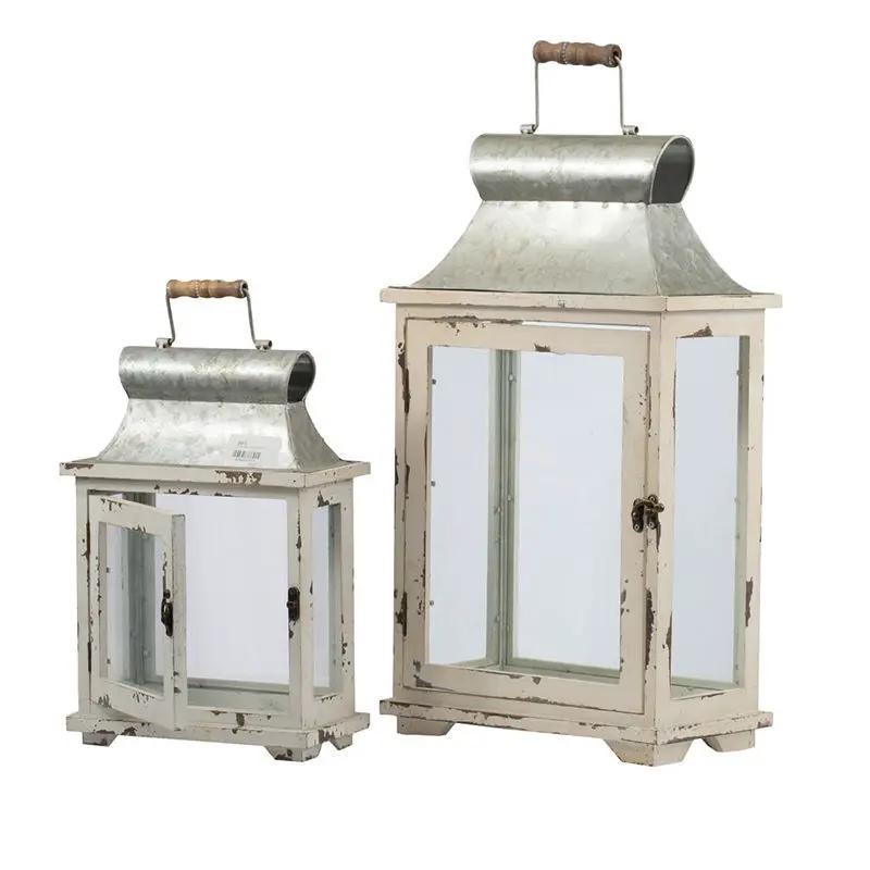 Wooden Candle Lantern Decorative Set of Two for Indoor and Outdoor Use by HouseOfZazla
