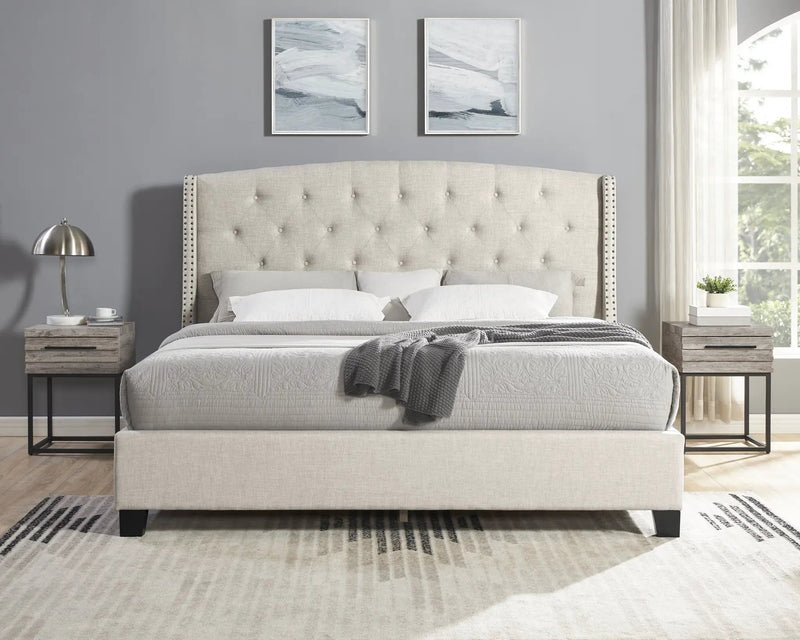 Astral 3-Piece Upholstered Bedroom Set, Tufted Wingback Bed with Two Gray Nightstands by HouseOfZazla