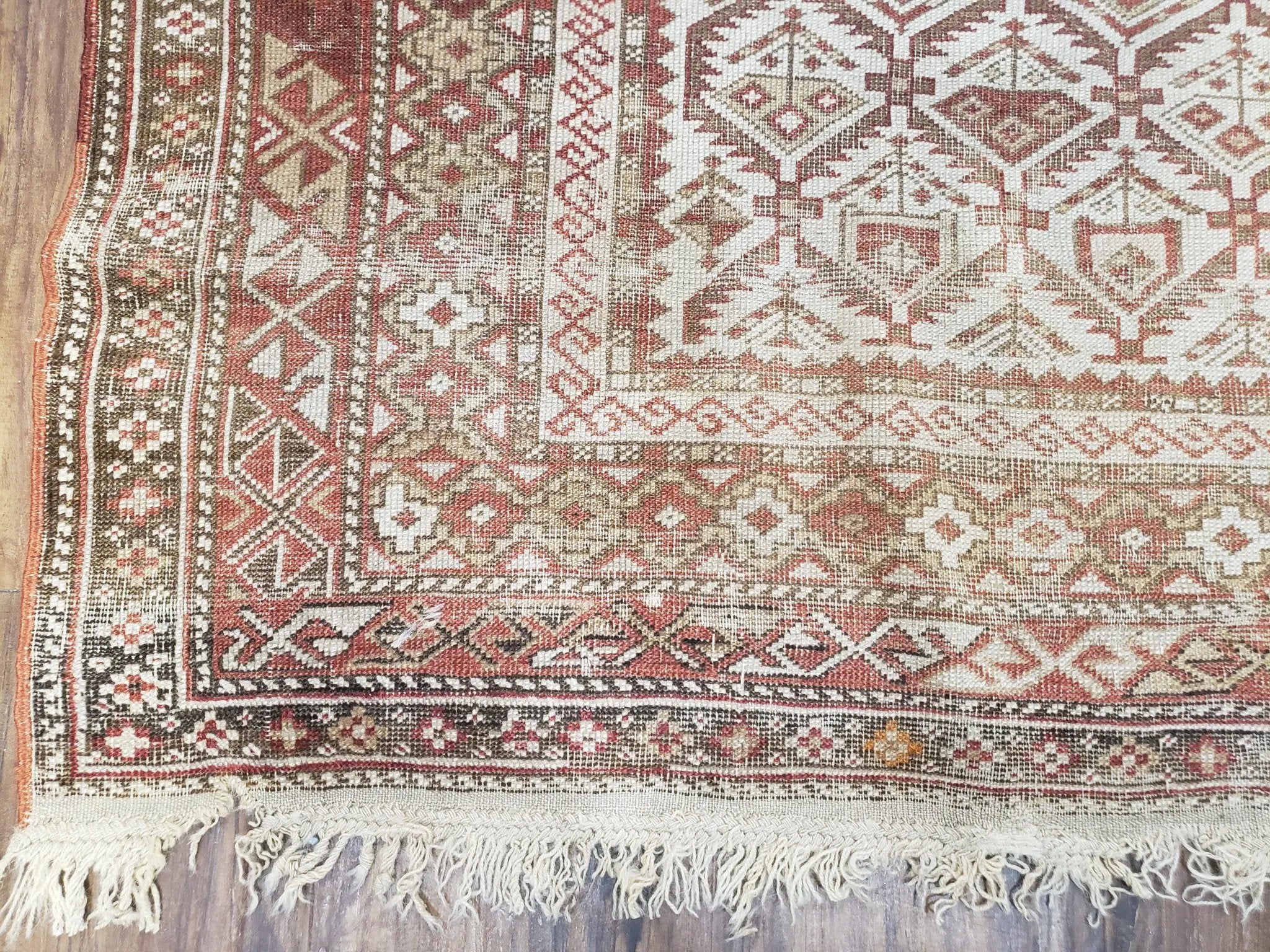 Antique Caucasian Shirvan Rug 4x6, Dagestan Area Rug, Wool Hand-Knotted Soft Red & Ivory 1920s Oriental Carpet, Soft Muted Colors by Jewel Rugs