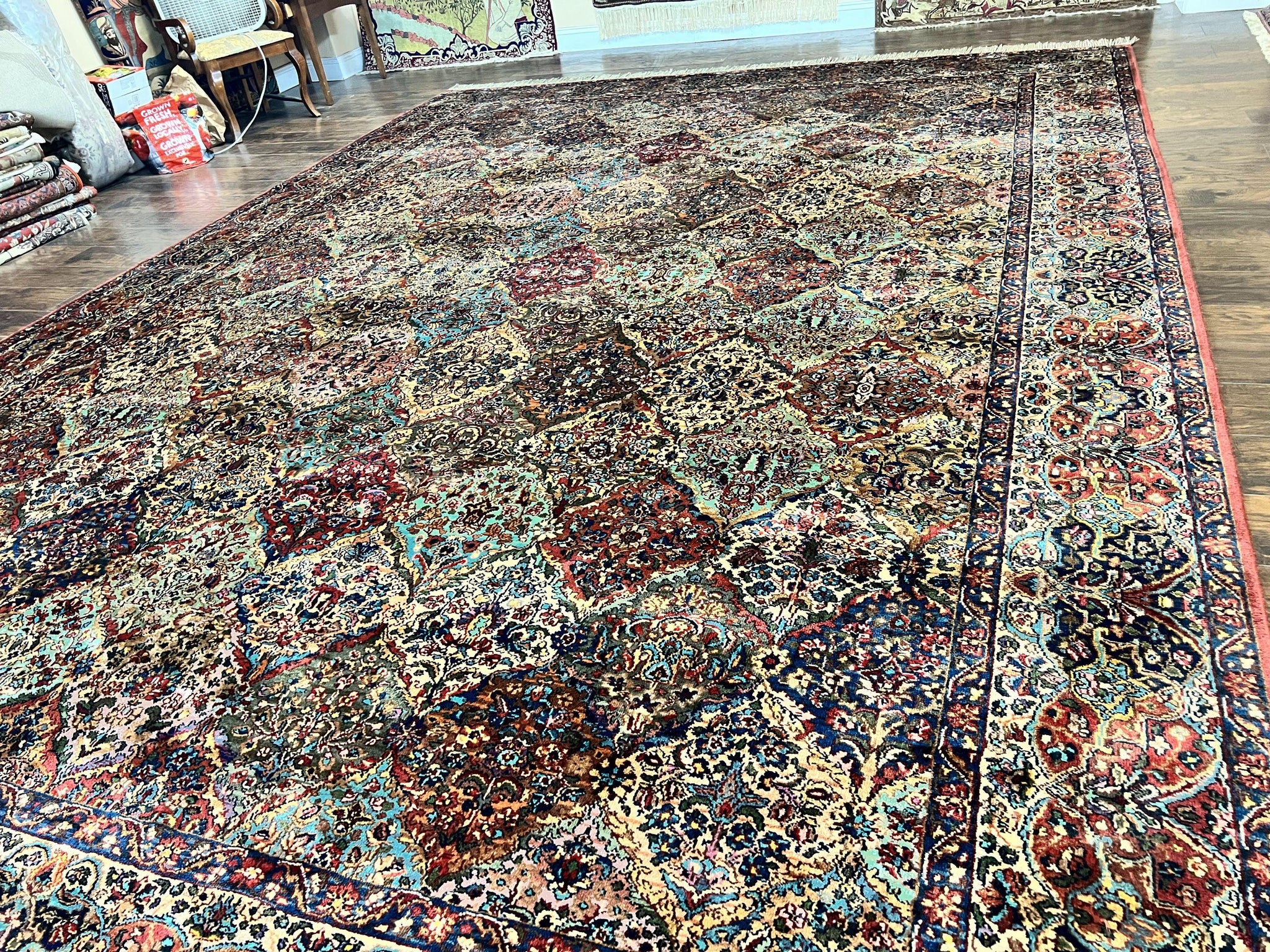 Karastan Multicolor Panel Kirman Rug #717, Wool Karastan Rug 12 x 16, Extra Large Karastan Area Rug, Original Karastan Collection 700 Series by Jewel Rugs