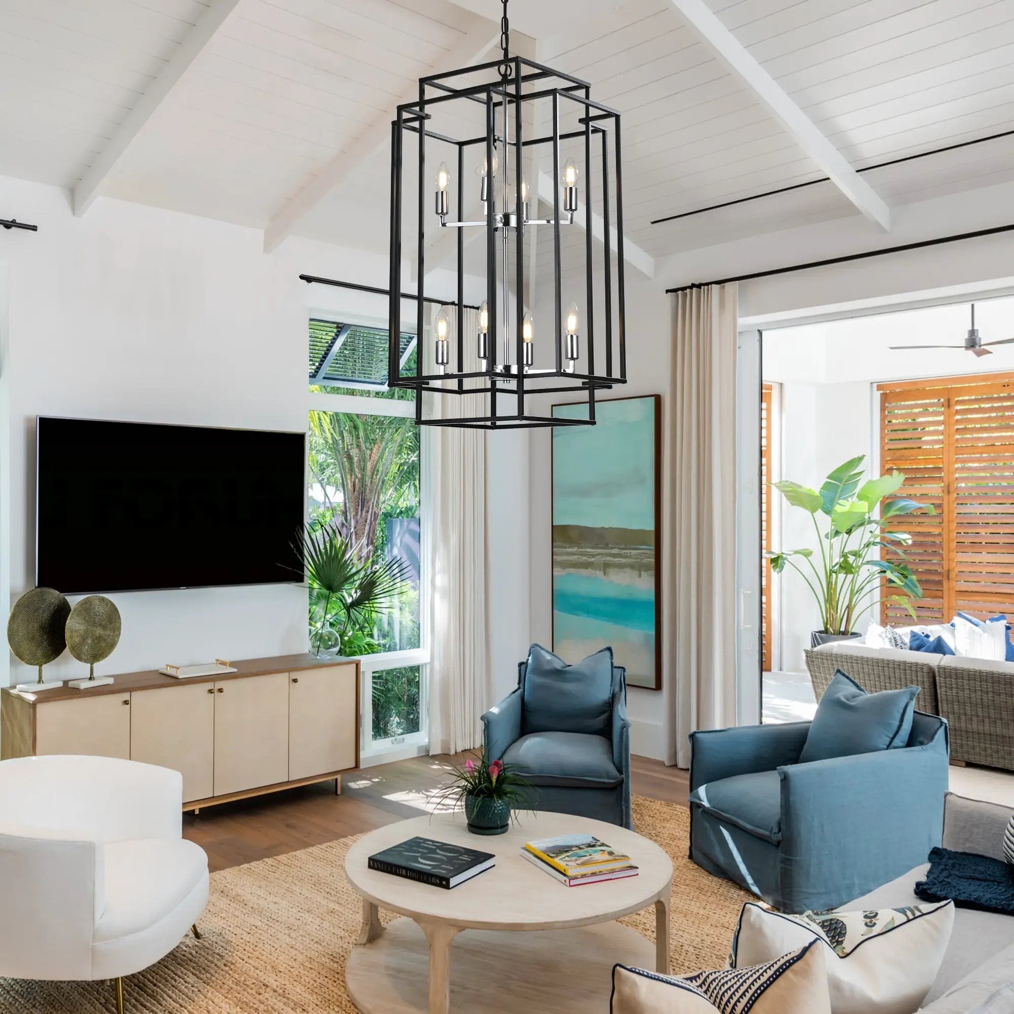 18' Modern 8-Light Black & Chrome Geometric Pendant Chandelier by HouseOfZazla