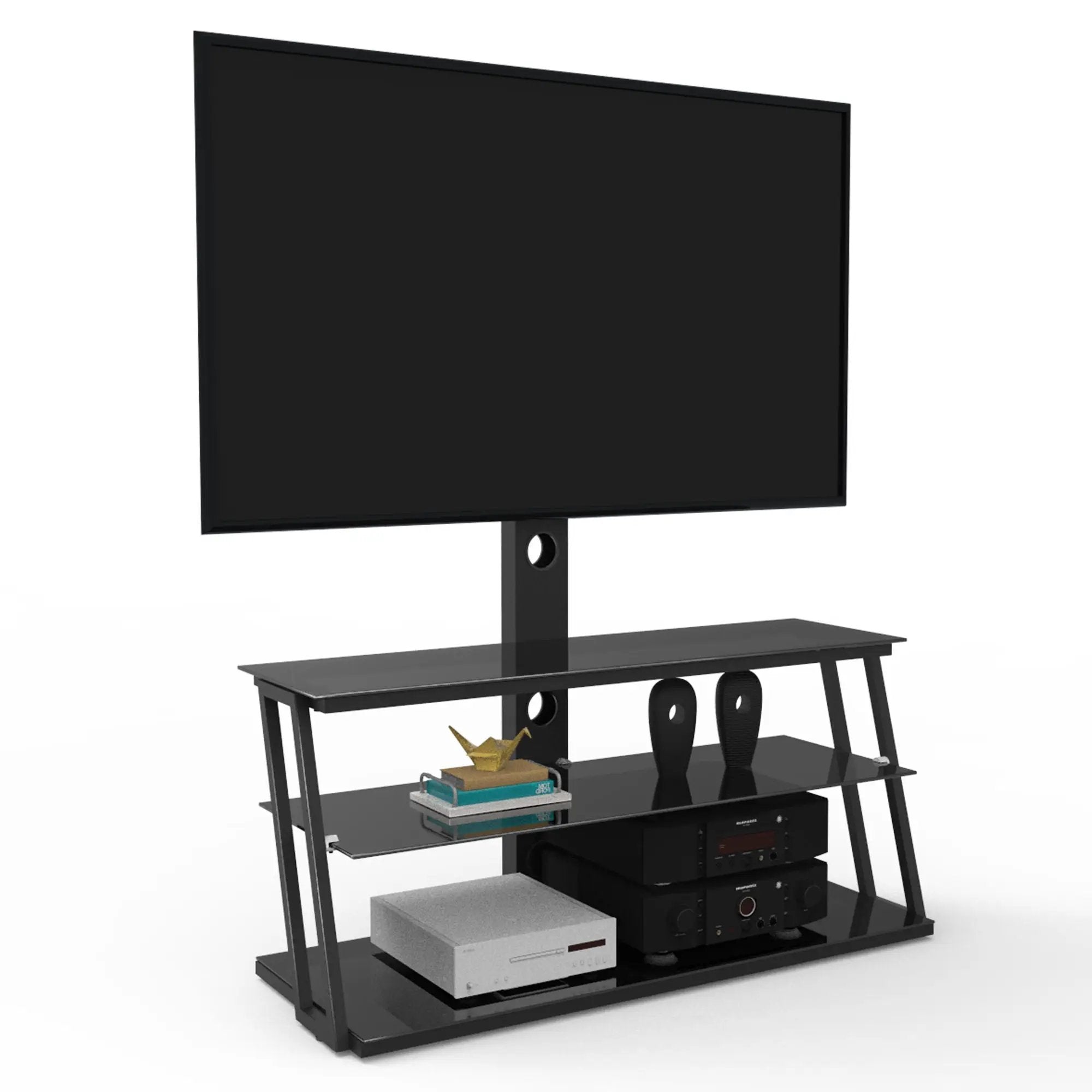 Multi-Function Angle And Height Adjustable Tempered Glass TV Stand - Black by HouseOfZazla