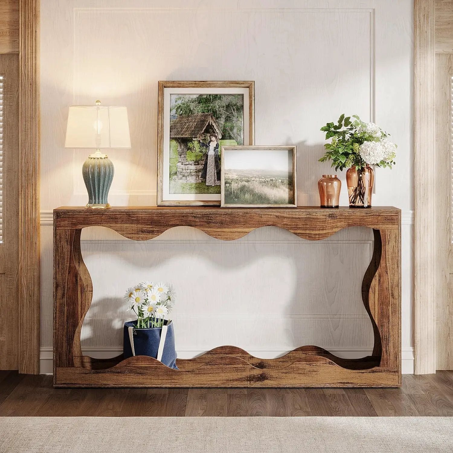 Console Table With Storage, Narrow Entryway Stand For Living Hallway - Light Brown by HouseOfZazla