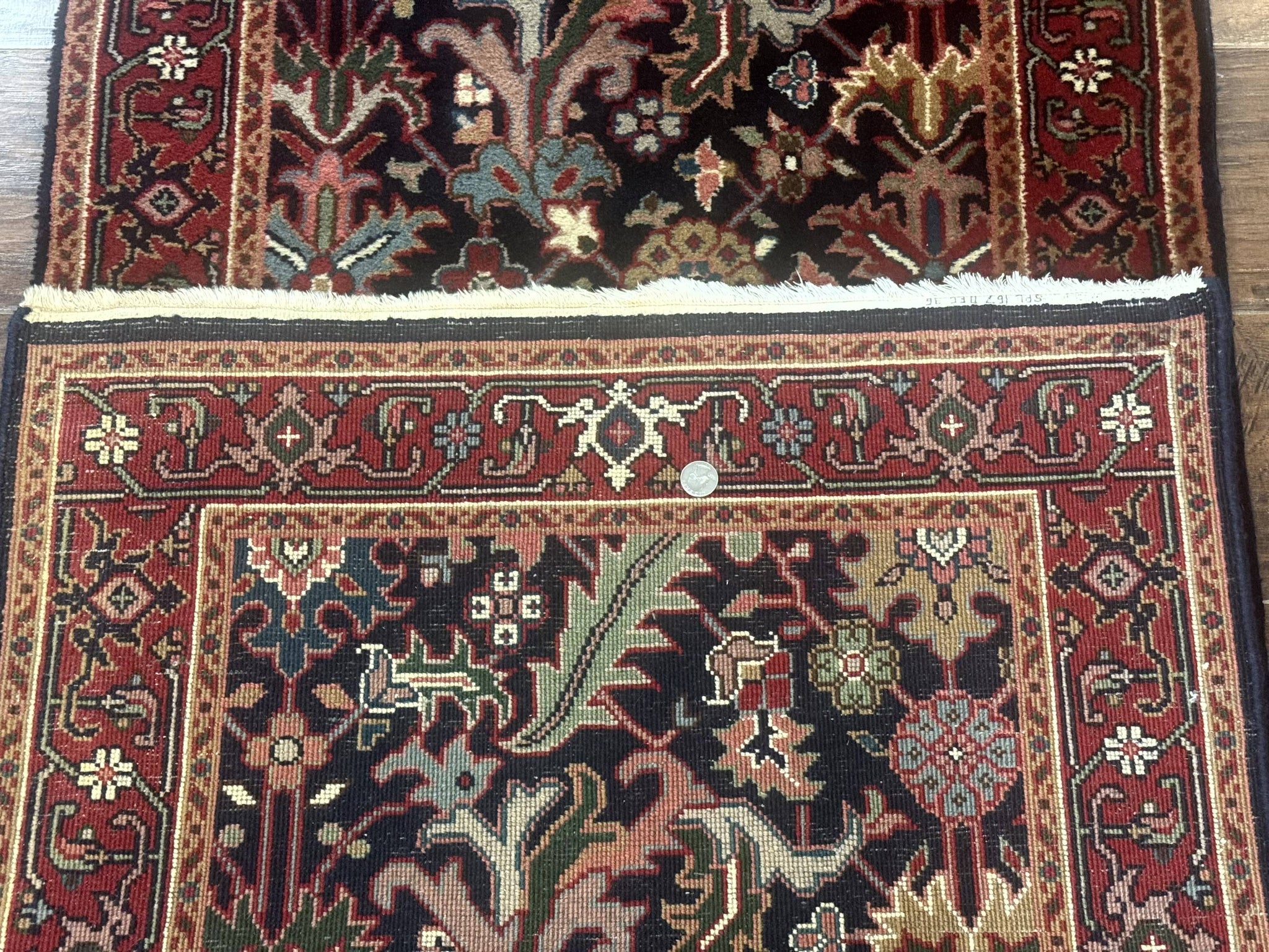 Indo Persian Runner Rug 2.7 x 13, Navy Blue and Red, Allover Floral, Wool, 13ft Runner by Jewel Rugs
