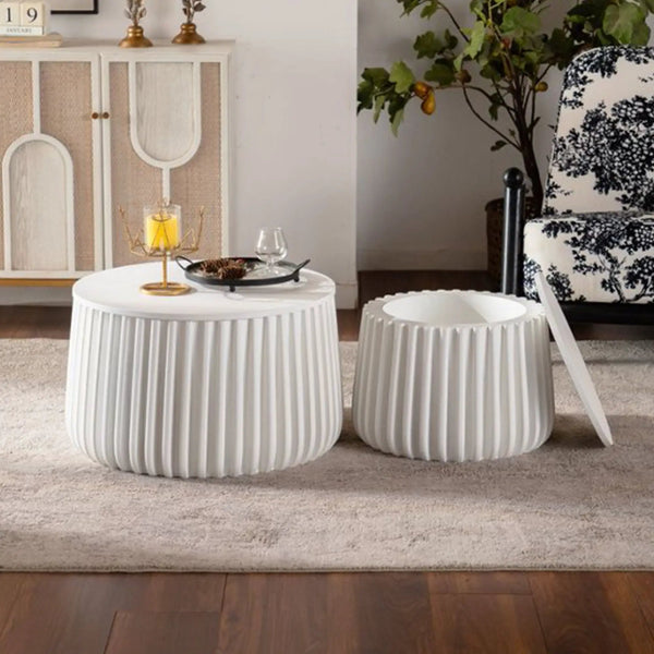 White Round Storage Table Set with Lift-Off Lid