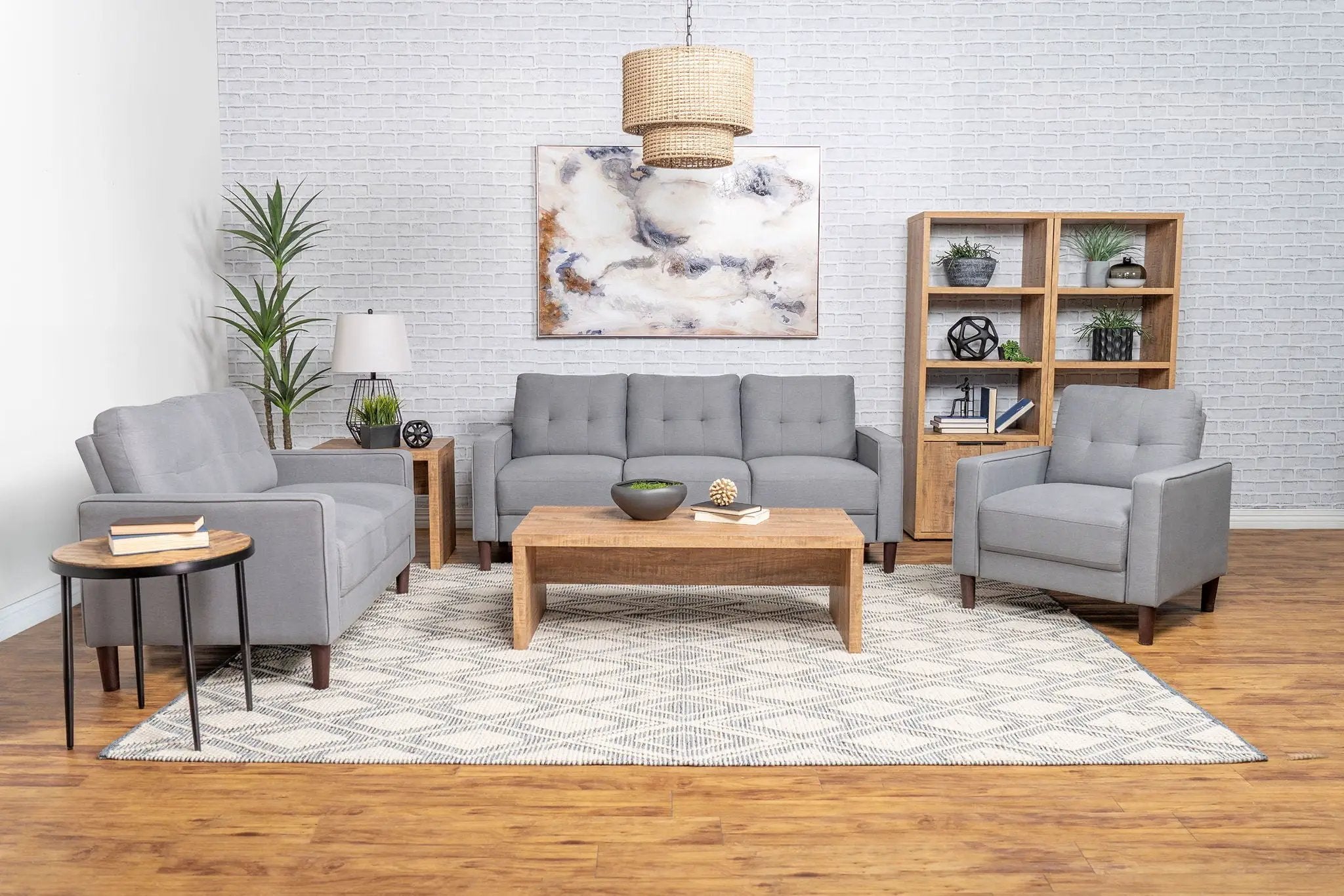 Bowen 3-piece Upholstered Track Arm Tufted Sofa Set Grey by Unique Piece Furniture
