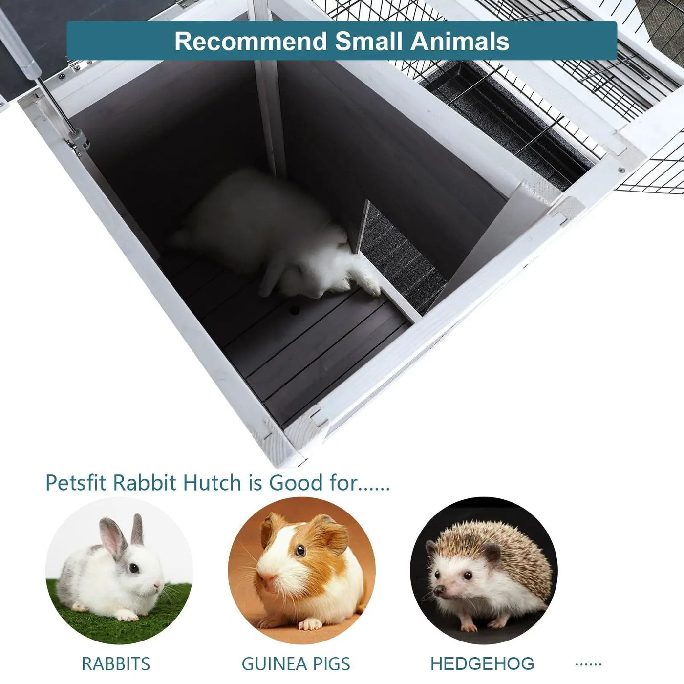 Two Tier Wooden Indoor / Outdoor Rabbit Cage For Small Animals With Runway And Leak-Proof Plastic Tray by HouseOfZazla
