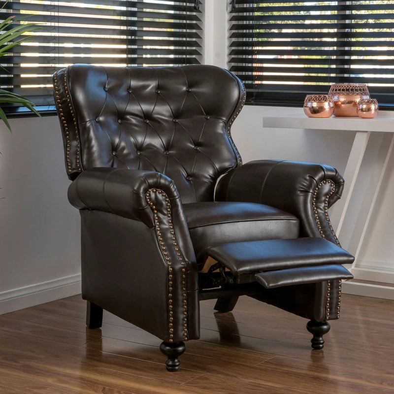 Contemporary Style Push Back Recliner with Button Tufted Stitching and Nailhead Trim by HouseOfZazla