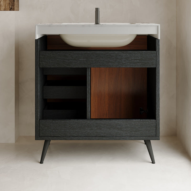 Modern Free-Standing Bathroom Vanity with Ceramic Sink & Sintered Stone Top by HouseOfZazla