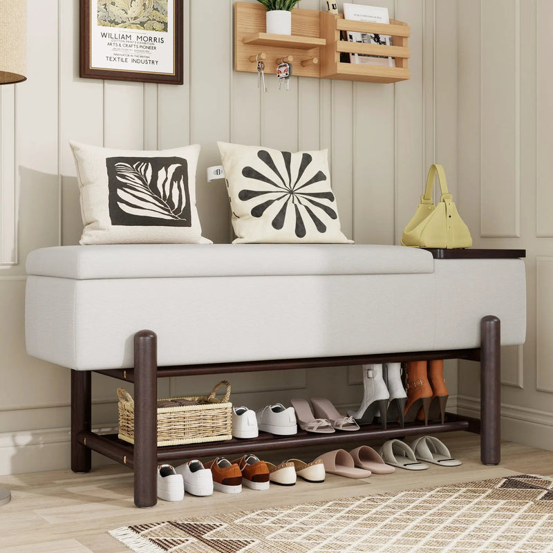 TREXM Farmhouse Upholstered Storage Bench with Hidden Compartment - Espresso by HouseOfZazla