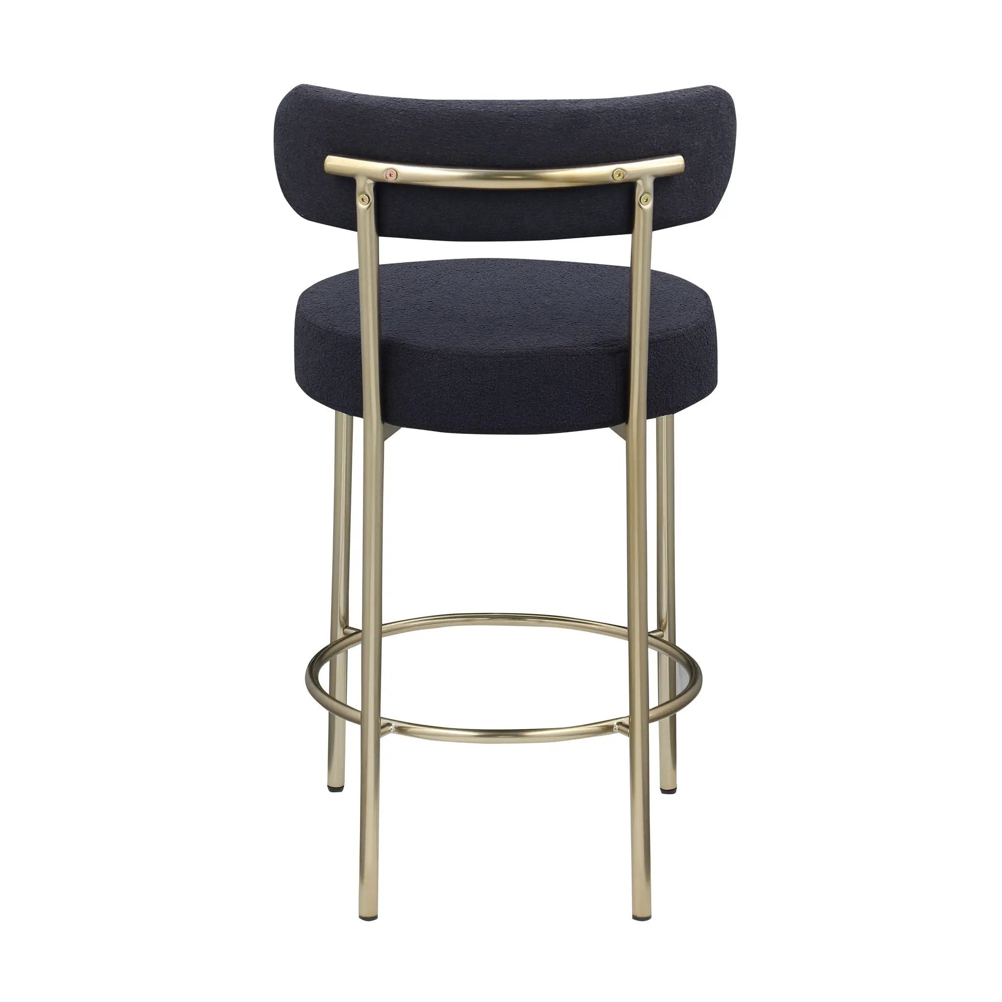 Modern Sherpa Counter Height Stools, Uphsoltered Seat Height Barstools With Brushed Brass Metal Legs Round Low Back Kitchen Stools With Footrest For Dining Room (Set of 2) by Unique Piece Furniture