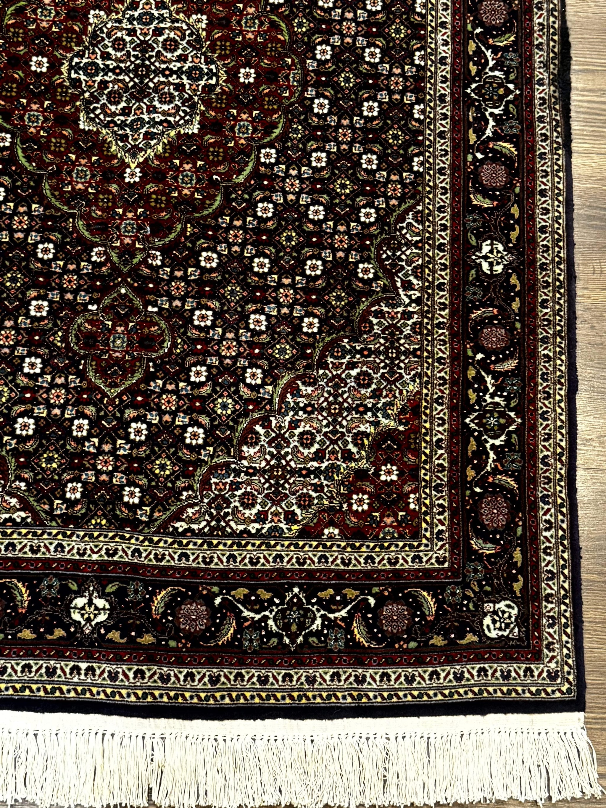 Persian Tabriz Rug 3x5, Wool on Silk Foundation, Very Fine 550 KPSI, Dark Navy Blue by Jewel Rugs