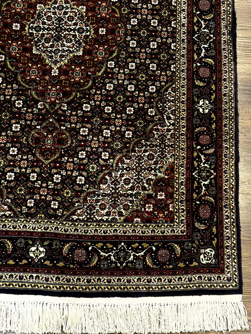 Persian Tabriz Rug 3x5, Wool on Silk Foundation, Very Fine 550 KPSI, Dark Navy Blue by Jewel Rugs