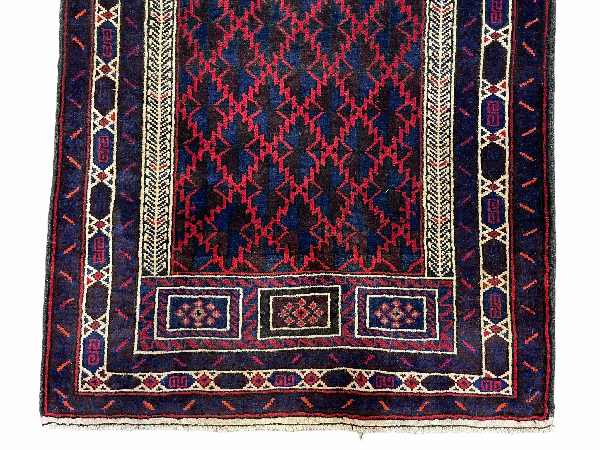 3x5 Vintage Handmade Tribal Wool Rug Balouchi Prayer Rug Afghan Rug Red Blue Wow by Jewel Rugs