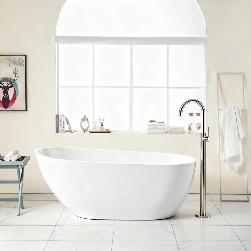 Contemporary Glossy Freestanding Bathtub With Overflow And Drain by HouseOfZazla